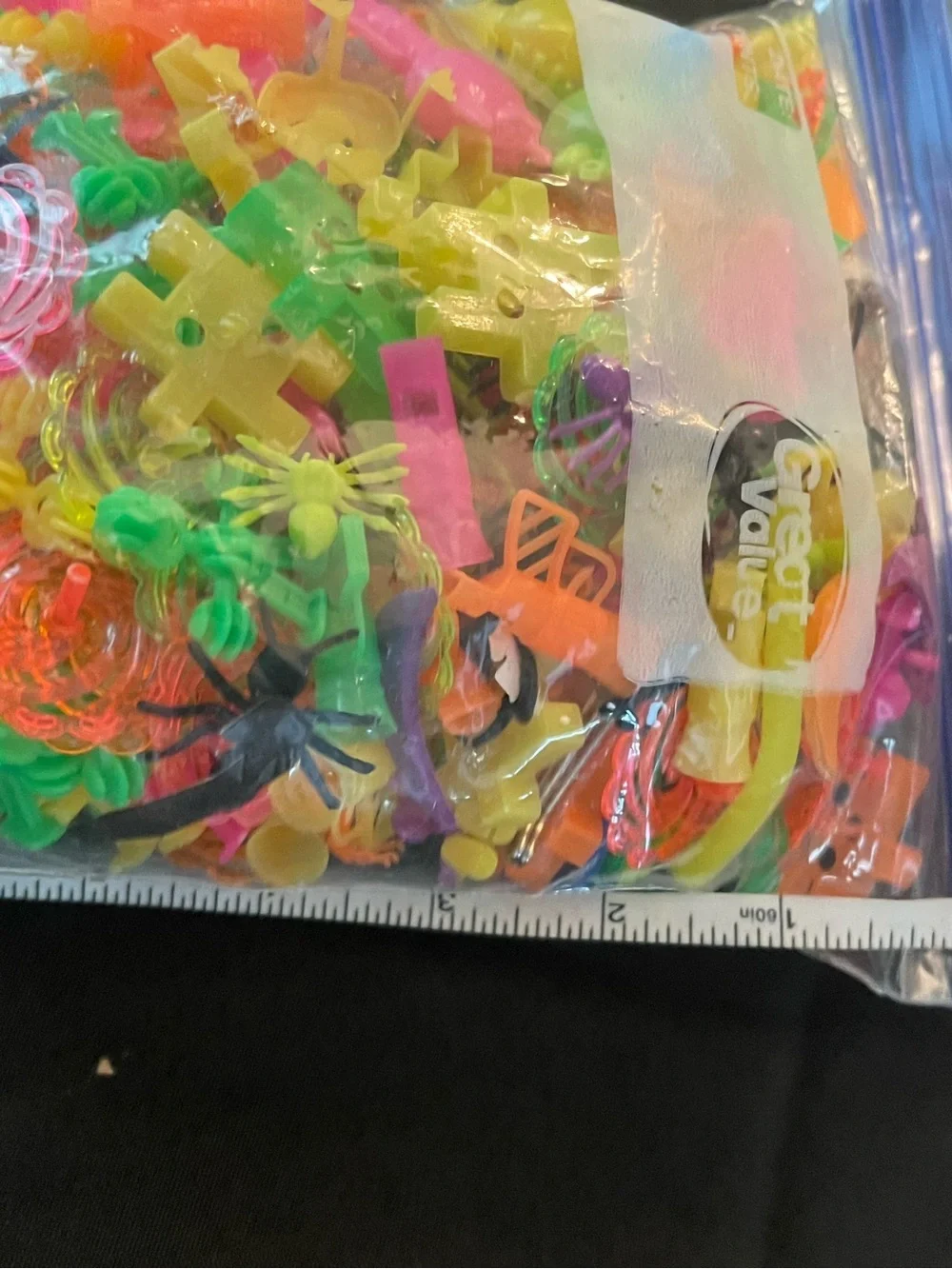 Assorted Neon Plastic Toy Mix - Bright Green, Pink, Yellow, Orange, quart size